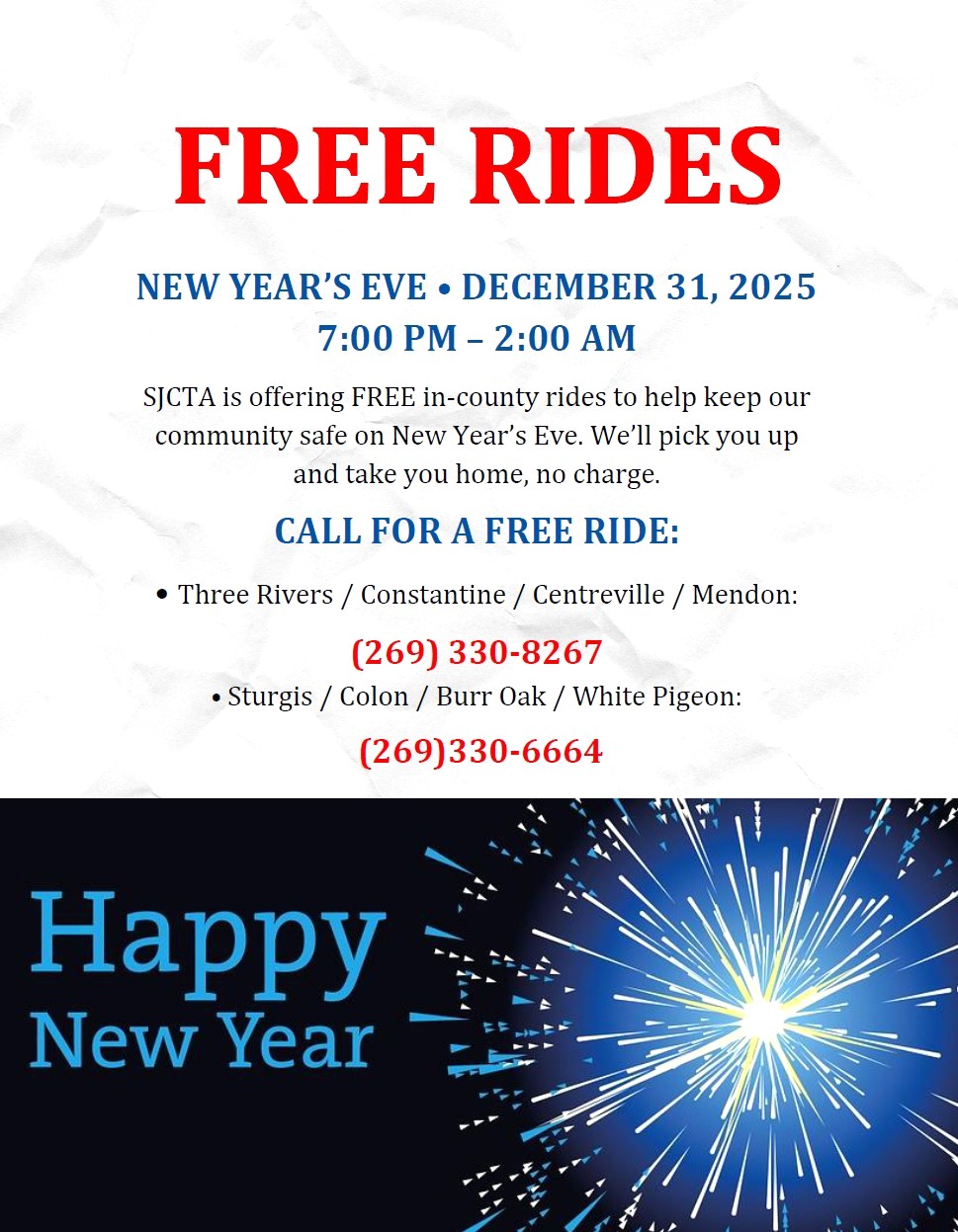 St. Joseph County CTE Offering Free Rides New Year’s Eve